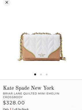 kate spade white quilted crossbody with tan trim and gold chain